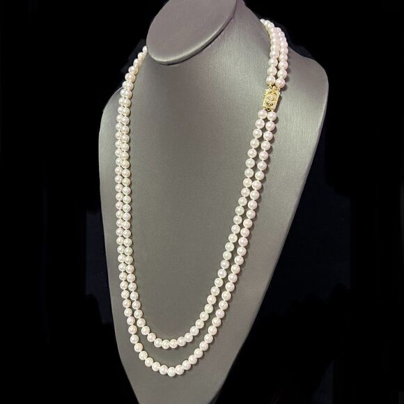 Akoya Pearl Diamond  Necklace 28" 14k Y Gold 7.5 mm Certified $9,750 301764 - Picture 5 of 9